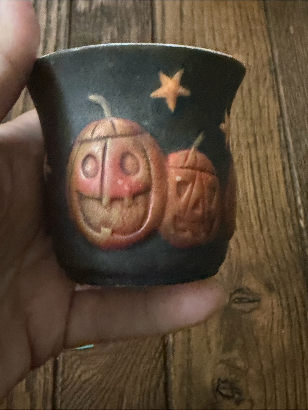 NIB Halloween Pumpkin porcelain votive candle holder - Black and Orange